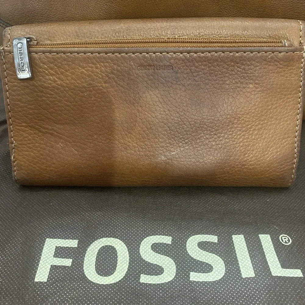 Fossil Brown Leather Hobo Shoulder Bag W Matching Wallet & Dust Bag